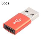 3 PCS USB-C / Type-C Female to USB 3.0 Male Aluminum Alloy Adapter, Support Charging & Transmission Data(Red) - 1