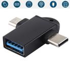 USB 3.0 Female to USB-C / Type-C Male + Micro USB Male Multi-function OTG Adapter with Sling Hole (Black) - 1