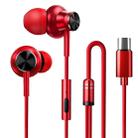 F2 1.2m Wired In Ear USB-C / Type-C Interface Metal HiFi Noise Reduction Earphones with Mic (Red) - 1