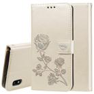 Rose Embossed Horizontal Flip PU Leather Case for Galaxy A10, with Holder & Card Slots & Wallet (Gold) - 1