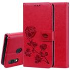 Rose Embossed Horizontal Flip PU Leather Case for Galaxy A30 / A20, with Holder & Card Slots & Wallet (Red) - 1