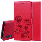 Rose Embossed Horizontal Flip PU Leather Case for Galaxy A50, with Holder & Card Slots & Wallet (Red) - 1