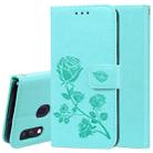 Rose Embossed Horizontal Flip PU Leather Case for Galaxy A40, with Holder & Card Slots & Wallet (Green) - 1