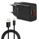 LZ-728 2 in 1 18W QC 3.0 USB Interface Travel Charger + USB to Micro USB Data Cable Set, EU Plug, Cable Length: 1m (Black) - 1