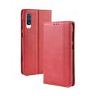 Magnetic Buckle Retro Texture Horizontal Flip Leather Case for Galaxy A50, with Holder & Card Slots & Wallet (Red) - 1