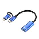 USB 3.0 Female to 8 Pin + USB-C / Type-C Male Charging + Transmission OTG Nylon Braided Adapter Cable, Cable Length: 11cm(Blue) - 1