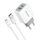 awei PD4 20W PD Type-C + QC 3.0 USB Interface Fast Charging Travel Charger with Data Cable, EU Plug - 1