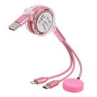 For iPhone / Apple Watch 3 In 1 8 Pin + Type-C / USB-C + Magnetic Charging Base Multi-function Telescopic Charging Cable, Length: 1m(Pink) - 1