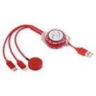 For iPhone / Apple Watch 3 In 1 8 Pin + Type-C / USB-C + Magnetic Charging Base Multi-function Telescopic Charging Cable, Length: 1m(Red) - 2