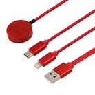 For iPhone / Apple Watch 3 In 1 8 Pin + Type-C / USB-C + Magnetic Charging Base Multi-function Telescopic Charging Cable, Length: 1m(Red) - 4