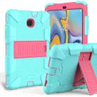 Shockproof Two-color Silicone Protection Shell for Galaxy Tab A 8.0 (2018) T387, with Holder (Mint Green+Rose Red) - 1