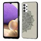 For Samsung Galaxy A32 4G Mandala Embossed Cloth Cover PC + TPU Mobile Phone Case with Magnetic Function and Hand Strap(Grey) - 1
