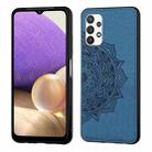 For Samsung Galaxy A32 4G Mandala Embossed Cloth Cover PC + TPU Mobile Phone Case with Magnetic Function and Hand Strap(Blue) - 1