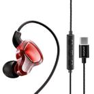 POLVCDG D6T USB-C / Type-C Interface Double Moving Circle In Ear Wired Stereo Earphone for Xiaomi / OPPO / Huawei / Vivo,Tuning Version (Red) - 1