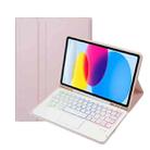 For iPad 10th Gen 10.9 2022 A10B-AS Lambskin Texture Backlight Bluetooth Touch Keyboard Leather Tablet Case with Pen Slot (Pink) - 1