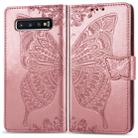Butterfly Love Flowers Embossing Horizontal Flip Leather Case for Galaxy S10+, with Holder & Card Slots & Wallet & Lanyard (Rose Gold) - 1