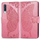 Butterfly Love Flowers Embossing Horizontal Flip Leather Case for Galaxy A50, with Holder & Card Slots & Wallet & Lanyard (Pink) - 1