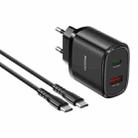 Yesido YC50 USB-C / Type-C + USB Travel Charger with 1m USB-C / Type-C to USB-C / Type-C Cable, EU Plug (Black) - 1