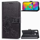Lucky Clover Pressed Flowers Pattern Leather Case for Galaxy M20, with Holder & Card Slots & Wallet & Hand Strap (Black) - 1