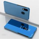 Electroplating Mirror Horizontal Flip Leather Case for Galaxy A30/A20 , with Holder (Sky Blue) - 1