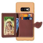 Leaf Magnetic Snap Litchi Texture TPU Protective Case for Galaxy S10e, with Card Slots & Holder & Wallet (Brown) - 1