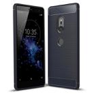 For Sony Xperia XZ2 Brushed Texture Carbon Fiber Shockproof TPU Protective Back Case(Navy Blue) - 1