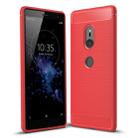 For Sony Xperia XZ2 Brushed Texture Carbon Fiber Shockproof TPU Protective Back Case(Red) - 1