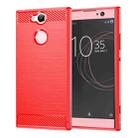 For Sony Xperia XA2 Brushed Texture Carbon Fiber Shockproof TPU Protective Back Case (Red) - 1