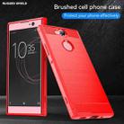 For Sony Xperia XA2 Brushed Texture Carbon Fiber Shockproof TPU Protective Back Case (Red) - 4