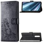 Lucky Clover Pressed Flowers Pattern Leather Case for Sony Xperia 1 / Xperia XZ4, with Holder & Card Slots & Wallet & Hand Strap (Black) - 1