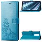 Lucky Clover Pressed Flowers Pattern Leather Case for Sony Xperia 1 / Xperia XZ4, with Holder & Card Slots & Wallet & Hand Strap (Blue) - 1