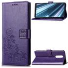 Lucky Clover Pressed Flowers Pattern Leather Case for Sony Xperia 1 / Xperia XZ4, with Holder & Card Slots & Wallet & Hand Strap (Purple) - 1