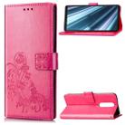 Lucky Clover Pressed Flowers Pattern Leather Case for Sony Xperia 1 / Xperia XZ4, with Holder & Card Slots & Wallet & Hand Strap (Rose Red) - 1