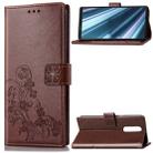 Lucky Clover Pressed Flowers Pattern Leather Case for Sony Xperia 1 / Xperia XZ4, with Holder & Card Slots & Wallet & Hand Strap (Brown) - 1