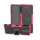 Tire Texture TPU+PC Shockproof Case for Sony Xperia 1 / Xperia XZ4, with Holder(Pink) - 1