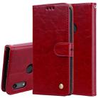 Business Style Oil Wax Texture Horizontal Flip Leather Case for Huawei Honor 8A (with Fingerprint Hole), with Holder & Card Slots & Wallet(Red) - 1