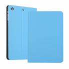 left and right solid color elastic leather case for iPad Mini 1 / Mini 2 / Mini 3  with stand with sleep function, TPU soft shell bottom case(Light blue) - 1