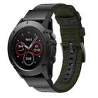 Canvas and Leather Watch Band for Garmin Fenix5x Plus Fenix3, Wrist Strap Size:150+110mm(Army Green) - 1