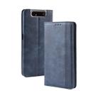 Magnetic Buckle Retro Crazy Horse Texture Horizontal Flip Leather Case for Galaxy A80 / A90, with Holder & Card Slots & Photo Frame(Blue) - 1