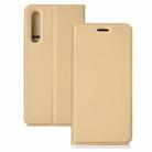 Ultra-thin Pressed Magnetic TPU+PU Leather Case for Huawei P30 Lite with Card Slot & Holder(Gold) - 1
