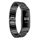 Diamond-studded Solid Stainless Steel Watch Band for Fitbit Charge 3(Black) - 1