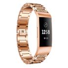 Diamond-studded Solid Stainless Steel Watch Band for Fitbit Charge 3(Rose Gold) - 1