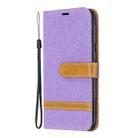 Color Matching Denim Texture Leather Case for Samsung Galaxy A20E, with Holder & Card Slots & Wallet & Lanyard(Purple) - 1