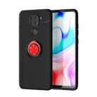 For Xiaomi Redmi Note 9 Metal Ring Holder 360 Degree Rotating TPU Case(Black+Red) - 1