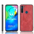 For Motorola Moto G8 Power Shockproof Sewing Cow Pattern Skin PC + PU + TPU Case(Red) - 1