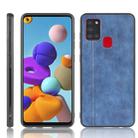 For Samsung Galaxy A21s Shockproof Sewing Cow Pattern Skin PC + PU + TPU Case(Blue) - 1