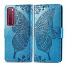 For Huawei Nova 7 Pro Butterfly Love Flower Embossed Horizontal Flip Leather Case with Bracket / Card Slot / Wallet / Lanyard(Blue) - 1
