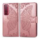 For Huawei Nova 7 Pro Butterfly Love Flower Embossed Horizontal Flip Leather Case with Bracket / Card Slot / Wallet / Lanyard(Rose Gold) - 1