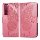 For Huawei Nova 7 Pro Butterfly Love Flower Embossed Horizontal Flip Leather Case with Bracket / Card Slot / Wallet / Lanyard(Pink) - 1