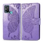 For Huawei Honor 9A Butterfly Love Flower Embossed Horizontal Flip Leather Case with Bracket / Card Slot / Wallet / Lanyard(Light Purple) - 1